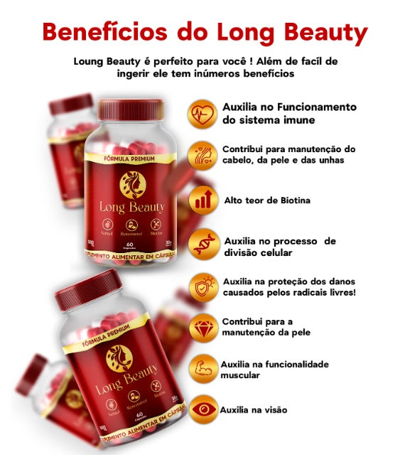 LOUNG BEAUTY - VITAMINA PARA CORPO , CABELO , PELE E UNHA - 3 POTES TRATAMENTO COMPLETO 180 CAPSULAS